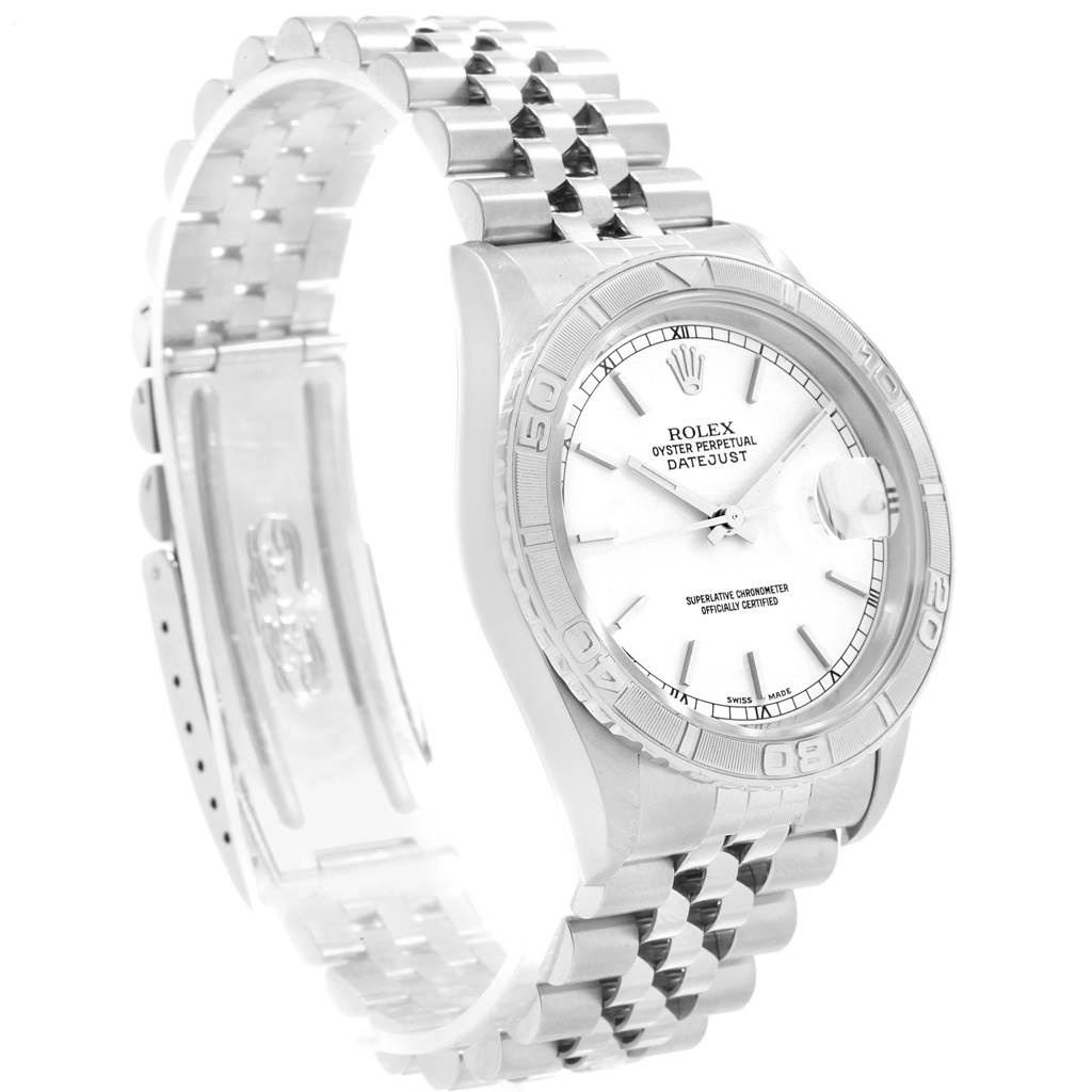 The image shows a Rolex Datejust 16264 Men's Stainless Steel Silver Dial 16264 Men's Stainless Steel Silver Dial watch at an angle highlighting the face, bezel, and bracelet.