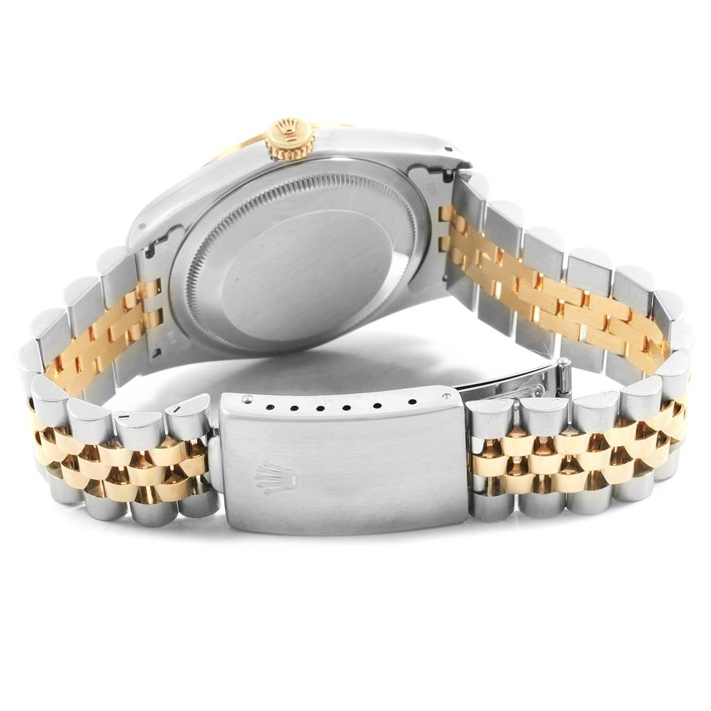 The image shows the back and bracelet of a Rolex Datejust 16233 Men's Steel and Gold (two tone) White Dial 16233 Men's Steel and Gold (two tone) White Dial watch, highlighting the clasp and link design.