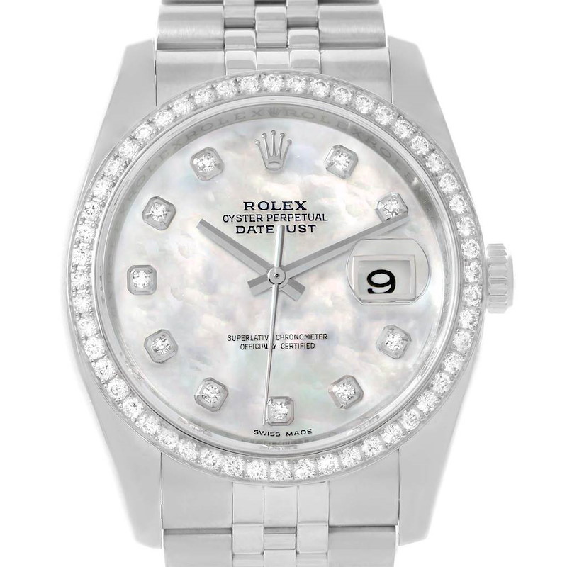 Rolex Datejust 36 Mother of Pearl Diamond Unisex Watch 116244 SwissWatchExpo