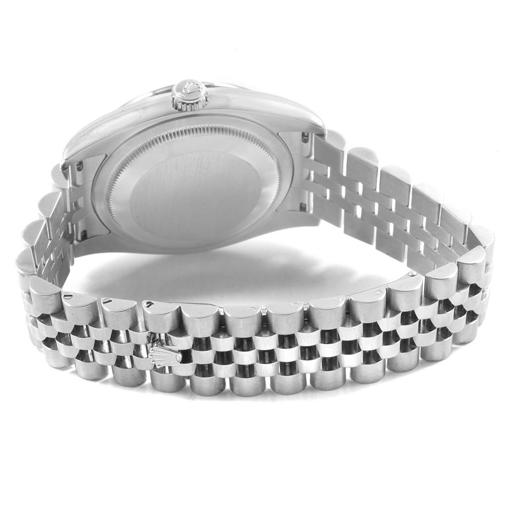 This image shows the back view of a Rolex Datejust 116244 Men
s Stainless Steel Mother of Pearl Dial 116244 Men
s Stainless Steel Mother of Pearl Dial watch, focusing on the case back and bracelet.