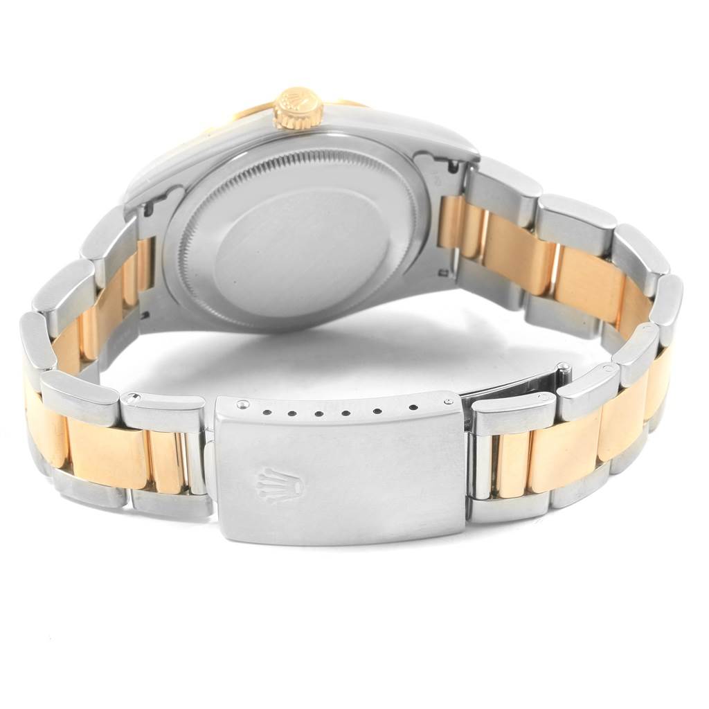 This image shows the back view of the Rolex Datejust 16203 Men's Steel and Gold (two tone) Champagne Dial 16203 Men's Steel and Gold (two tone) Champagne Dial, focusing on the case back and bracelet with the clasp.