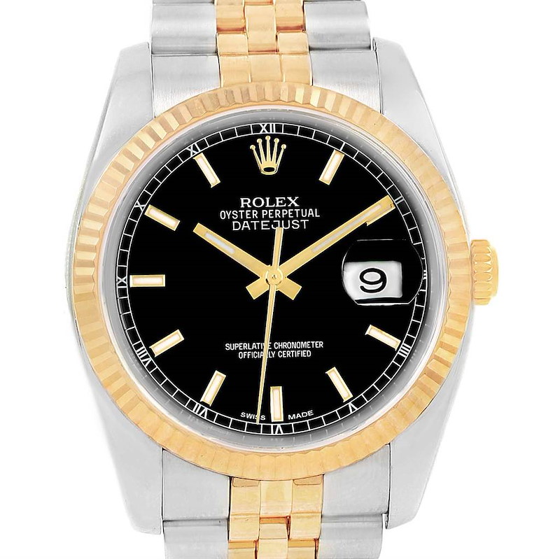 Rolex Datejust Steel Yellow Gold Black Dial Mens Watch 116233 SwissWatchExpo