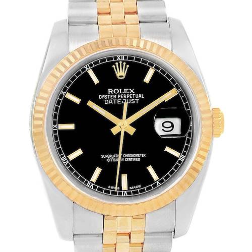 Photo of Rolex Datejust Steel Yellow Gold Black Dial Mens Watch 116233