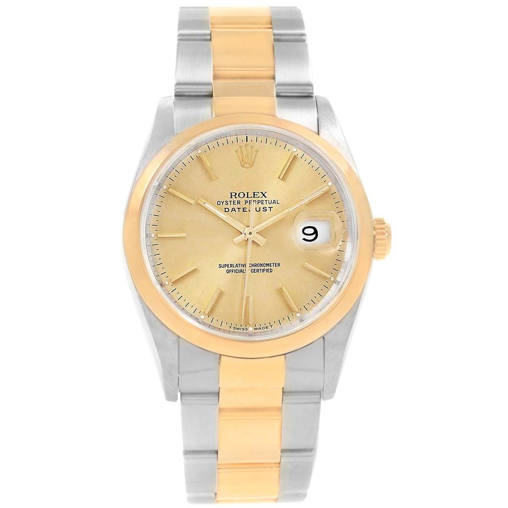 This image shows a Rolex Datejust 19885 Men's Steel and Gold (two tone) Champagne Dial 19885 Men's Steel and Gold (two tone) Champagne Dial watch from a front angle, highlighting the dial, bezel, and bracelet.