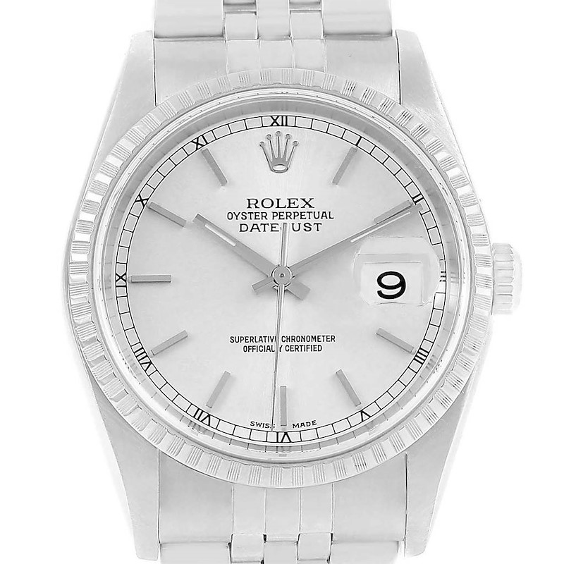 Rolex DateJust Silver Baton Dial Automatic Steel Mens Watch 16220 SwissWatchExpo