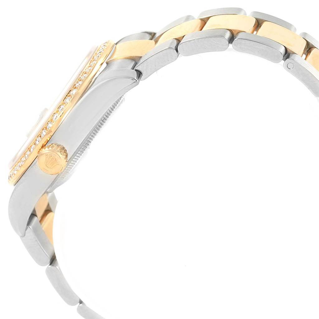 The image shows the side view of the Rolex Datejust 116243 Men's Stainless Steel Champagne Dial 116243 Men's Stainless Steel Champagne Dial watch, highlighting the crown, bezel, and part of the bracelet.