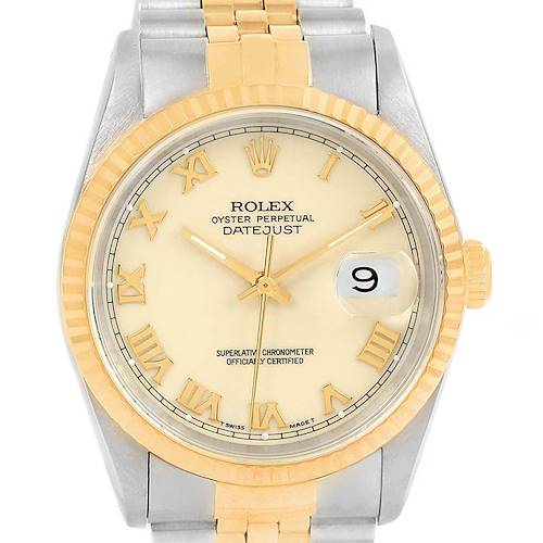 Photo of Rolex Datejust Stainless Steel Yellow Gold Mens Watch 16233 Box