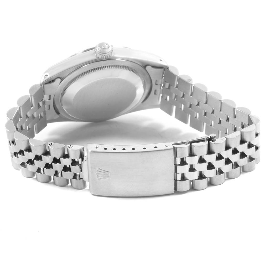 The image shows the back angle of a Rolex Datejust 16234 Men's Stainless Steel Silver Dial 16234 Men's Stainless Steel Silver Dial watch, highlighting the case back and Jubilee bracelet with clasp.