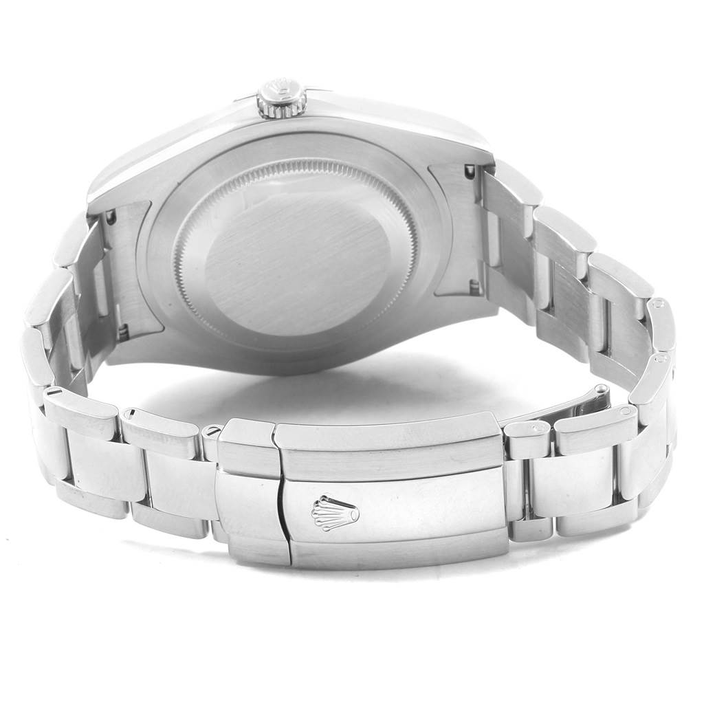 The image shows the back side of the Rolex Datejust 116300 Men's Stainless Steel Blue Dial 116300 Men's Stainless Steel Blue Dial, highlighting the case back and bracelet clasp.