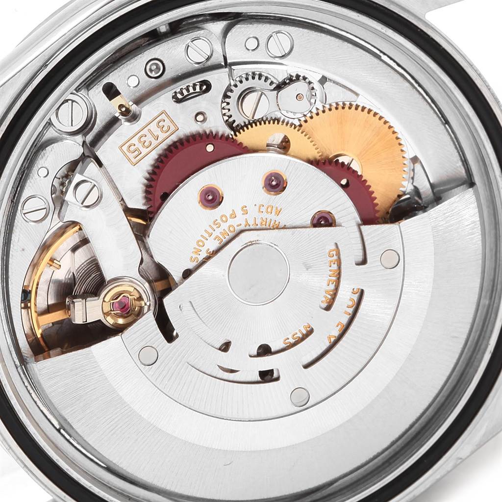 The image shows the exposed movement mechanism of a Rolex Datejust 16234 Men's Stainless Steel Silver Dial 16234 Men's Stainless Steel Silver Dial watch from a close-up, top-down angle.