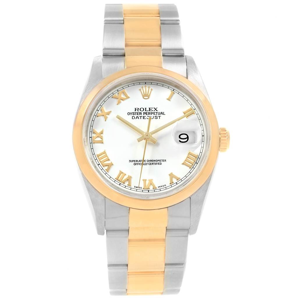 Rolex Datejust 36 Steel Yellow Gold White Roman Dial Mens Watch 16203 ...