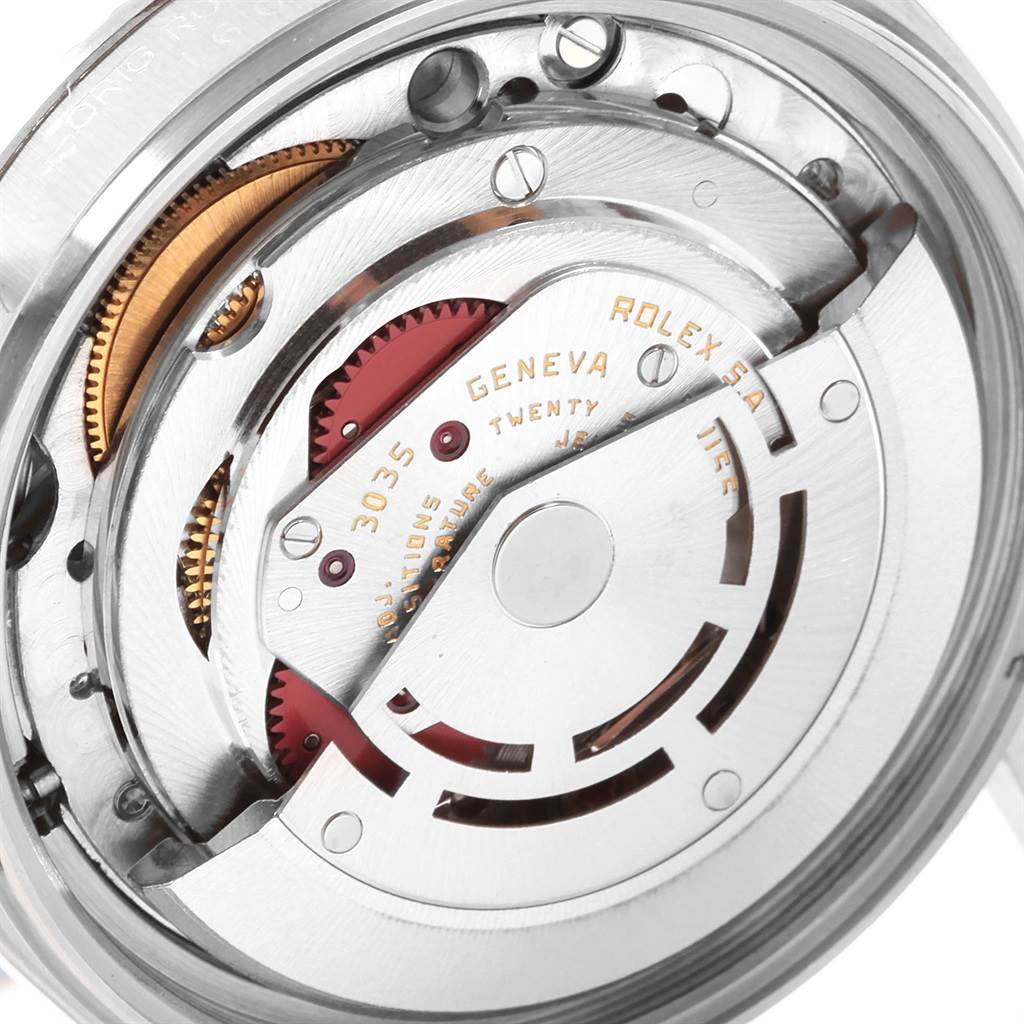 This image shows the internal mechanism of a Rolex Datejust 16030 Men's Stainless Steel Silver Dial 16030 Men's Stainless Steel Silver Dial watch, highlighting the movement components and gears.