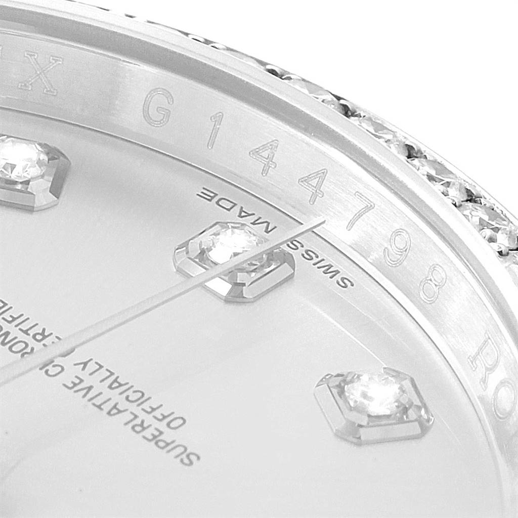 The image shows a close-up angle of the dial and bezel of a Rolex Datejust 116244 Men
s Stainless Steel Silver Dial 116244 Men
s Stainless Steel Silver Dial watch.