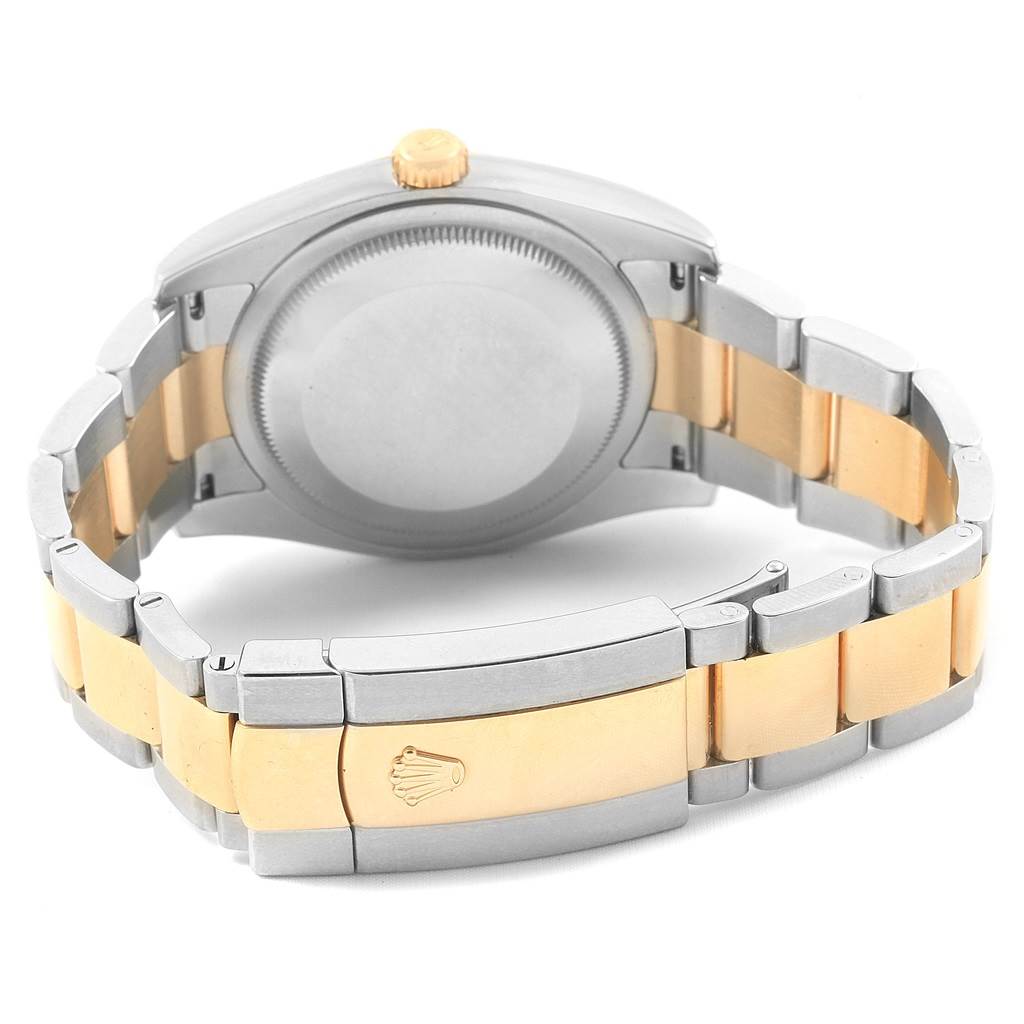 The image shows the back case and bracelet of a Rolex Datejust 116203 Men's Stainless Steel Champagne Dial 116203 Men's Stainless Steel Champagne Dial watch, highlighting its two-tone metal band and clasp.