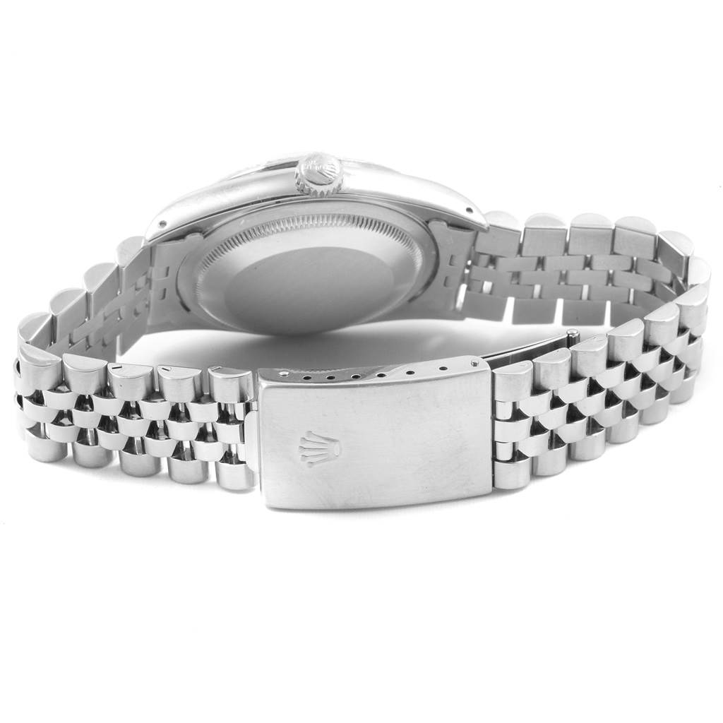 The image shows the back view of the case and the clasp of a Rolex Datejust 16234 Men's Stainless Steel Silver Dial 16234 Men's Stainless Steel Silver Dial watch.