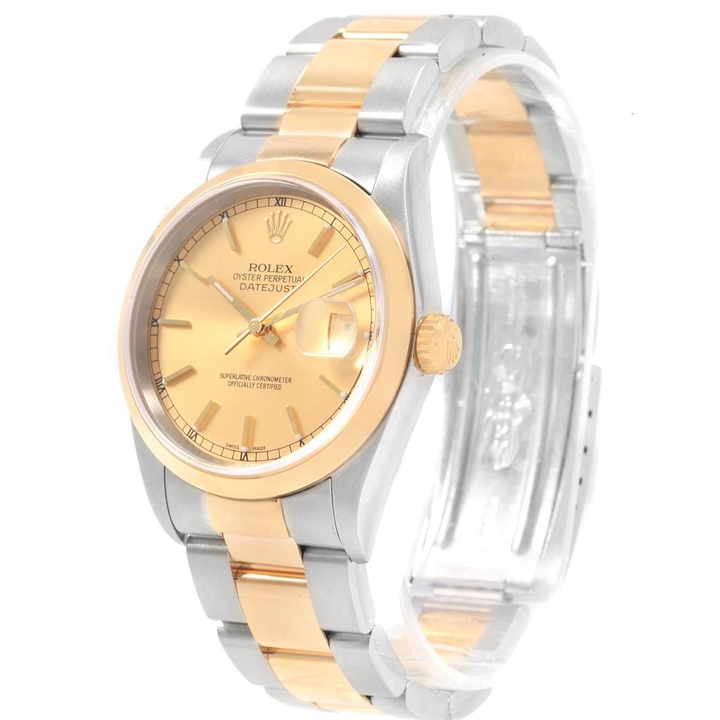The image shows a Rolex Datejust 20413 Men's Steel and Gold (two tone) Champagne Dial 20413 Men's Steel and Gold (two tone) Champagne Dial watch at a three-quarter angle, highlighting the dial, bezel, crown, and two-tone bracelet.