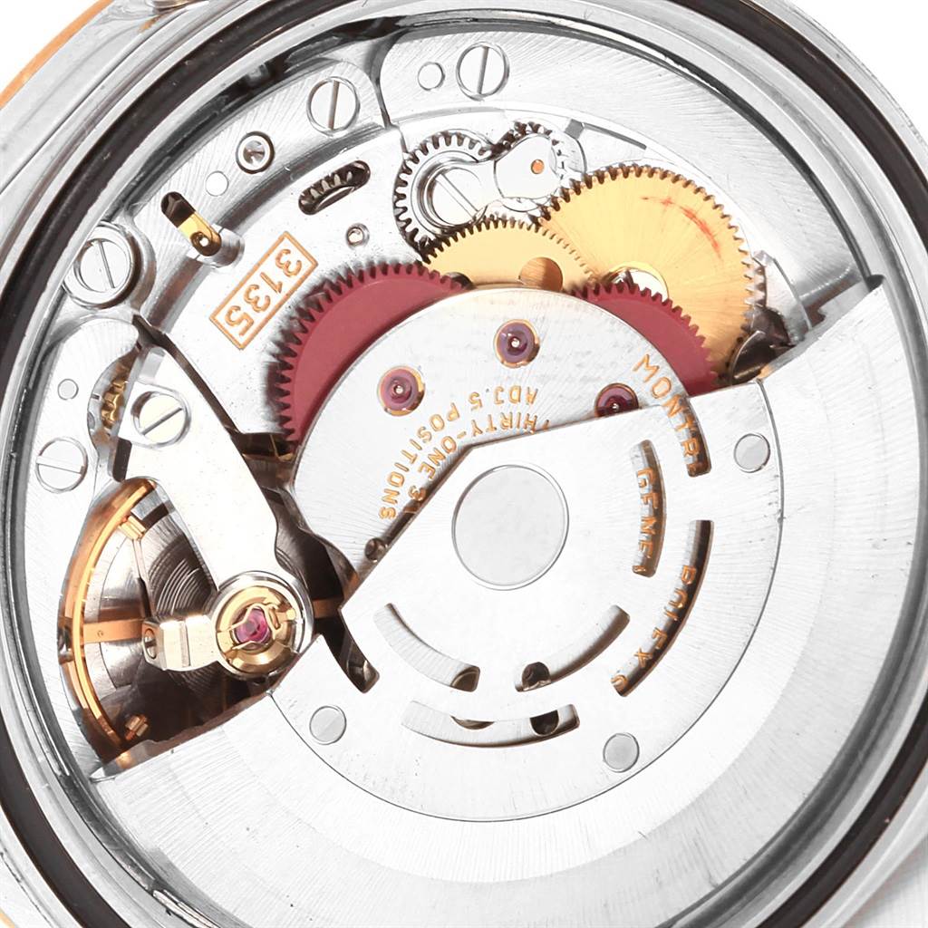 This image shows the internal mechanism of a Rolex Datejust 20413 Men's Steel and Gold (two tone) Champagne Dial 20413 Men's Steel and Gold (two tone) Champagne Dial watch from a close-up, top-down angle.