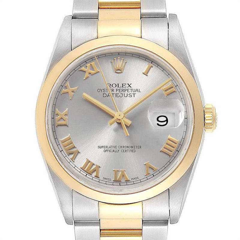 Rolex Datejust 36 Steel Yellow Gold Slate Roman Dial Mens Watch 16203 SwissWatchExpo