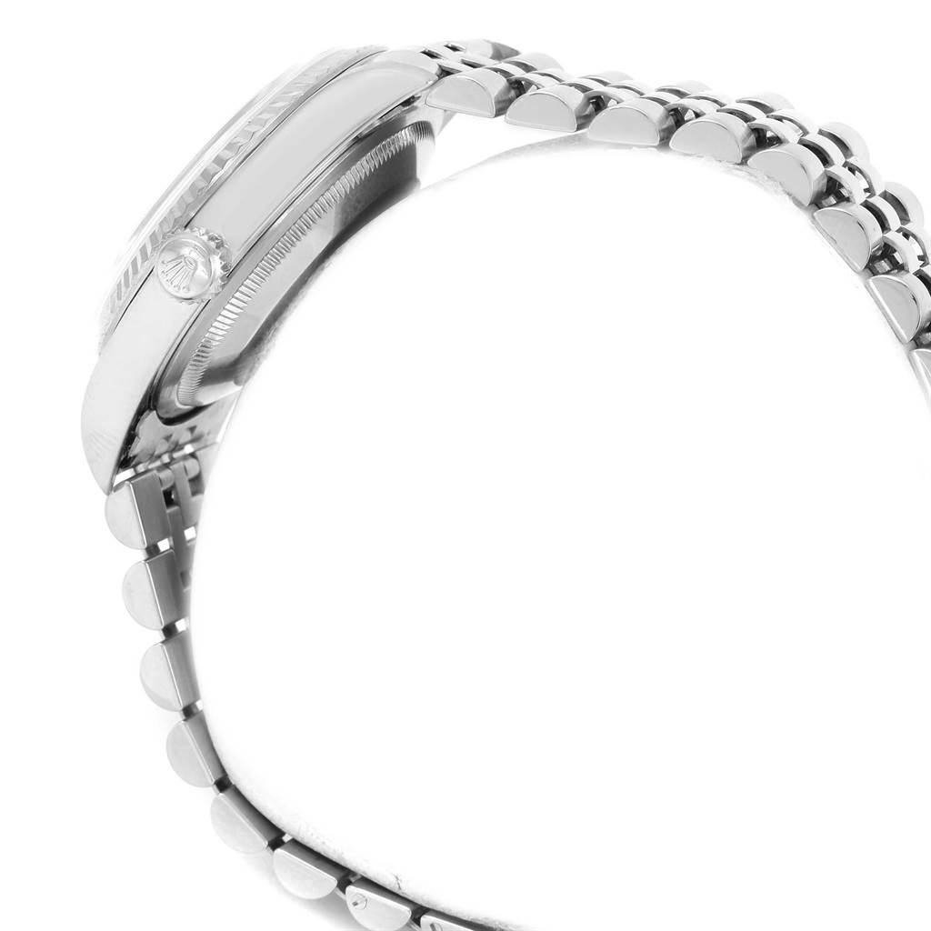 This image shows a side view of a Rolex Datejust 16234 Men's Stainless Steel White Dial 16234 Men's Stainless Steel White Dial watch, focusing on the case and part of the bracelet.