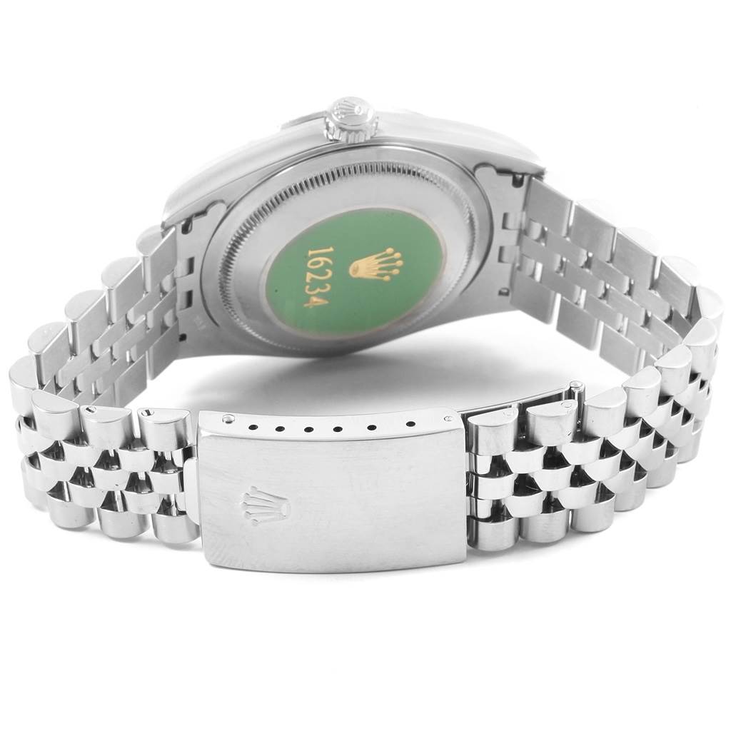 This image shows the back case and bracelet clasp of a Rolex Datejust 16234 Men's Stainless Steel White Dial 16234 Men's Stainless Steel White Dial watch.
