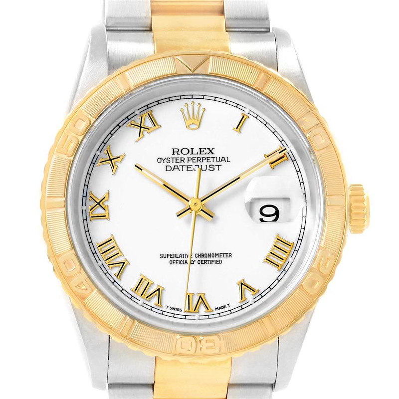 Rolex Datejust Turnograph Steel Yellow Gold White Dial Mens Watch 16263 SwissWatchExpo
