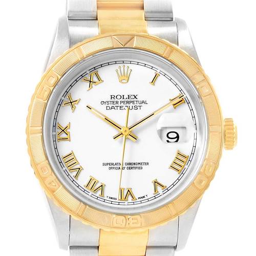 Photo of Rolex Datejust Turnograph Steel Yellow Gold White Dial Mens Watch 16263