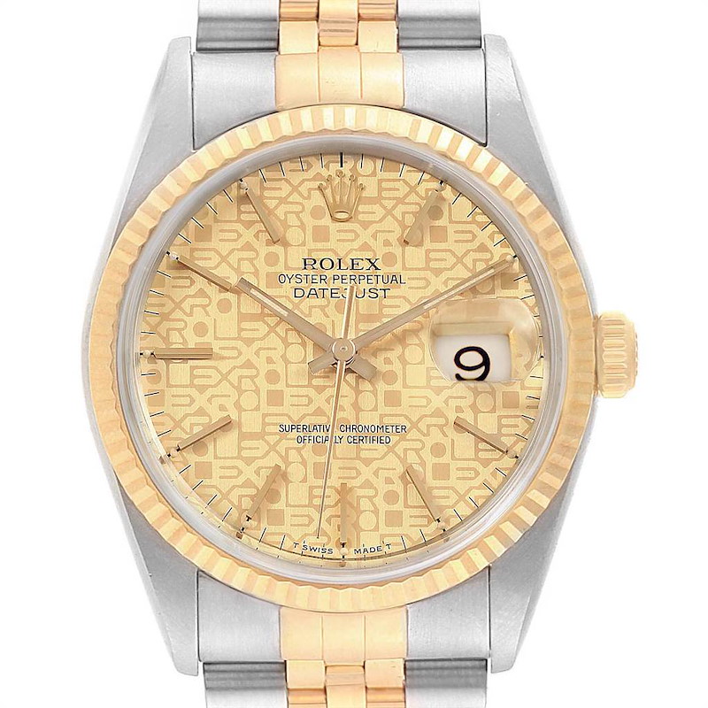 Rolex Datejust 36 Yellow Gold Steel Anniversary Dial Mens Watch 16233 SwissWatchExpo