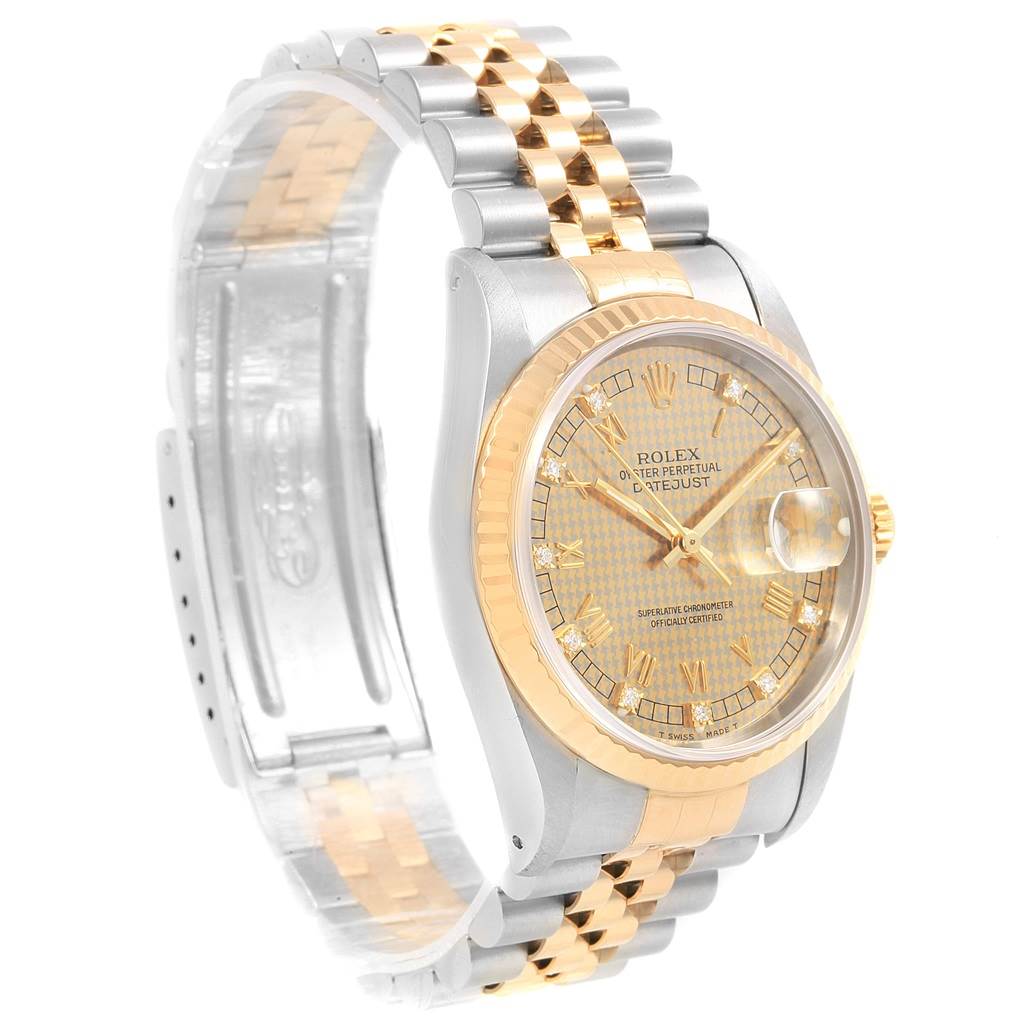 Rolex Datejust Steel Yellow Gold HoundsTooth Diamond Mens Watch 16233 ...