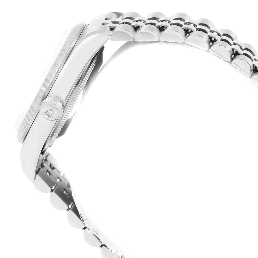 This image shows a side view of the Rolex Datejust 16234 Men's Stainless Steel White Dial 16234 Men's Stainless Steel White Dial's case and bracelet.