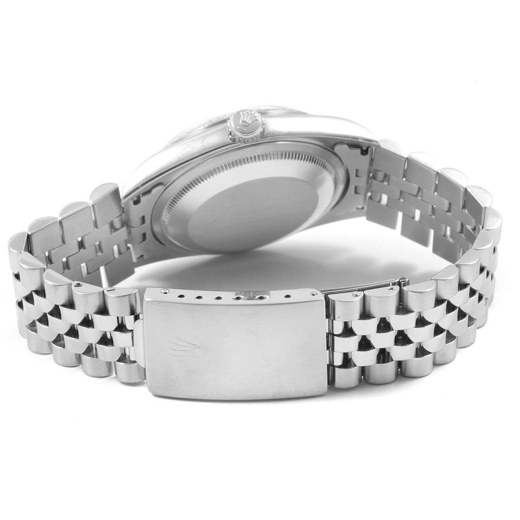 This image shows the back and side of the Rolex Datejust 16234 Men's Stainless Steel Blue Dial 16234 Men's Stainless Steel Blue Dial watch, including its stainless steel bracelet and clasp.