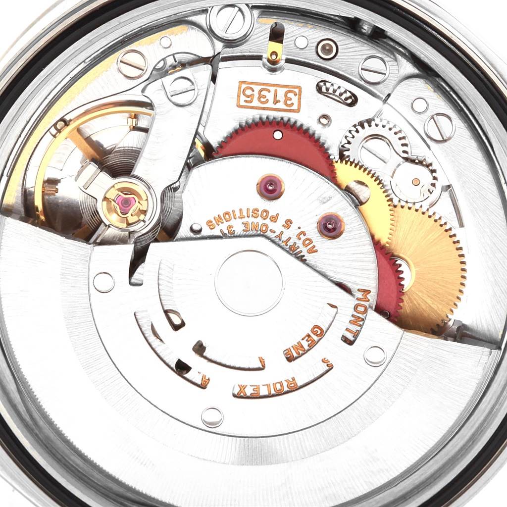 This image shows the internal mechanism and parts of a Rolex Datejust 16234 Men's Stainless Steel Silver Dial 16234 Men's Stainless Steel Silver Dial watch from a top-down view.