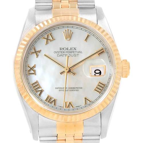 Photo of Rolex Datejust 36 Steel Yellow Gold MOP Roman Dial Mens Watch 16233