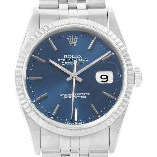 Photo of Rolex Datejust Steel White Gold Blue Dial Mens Watch 16234