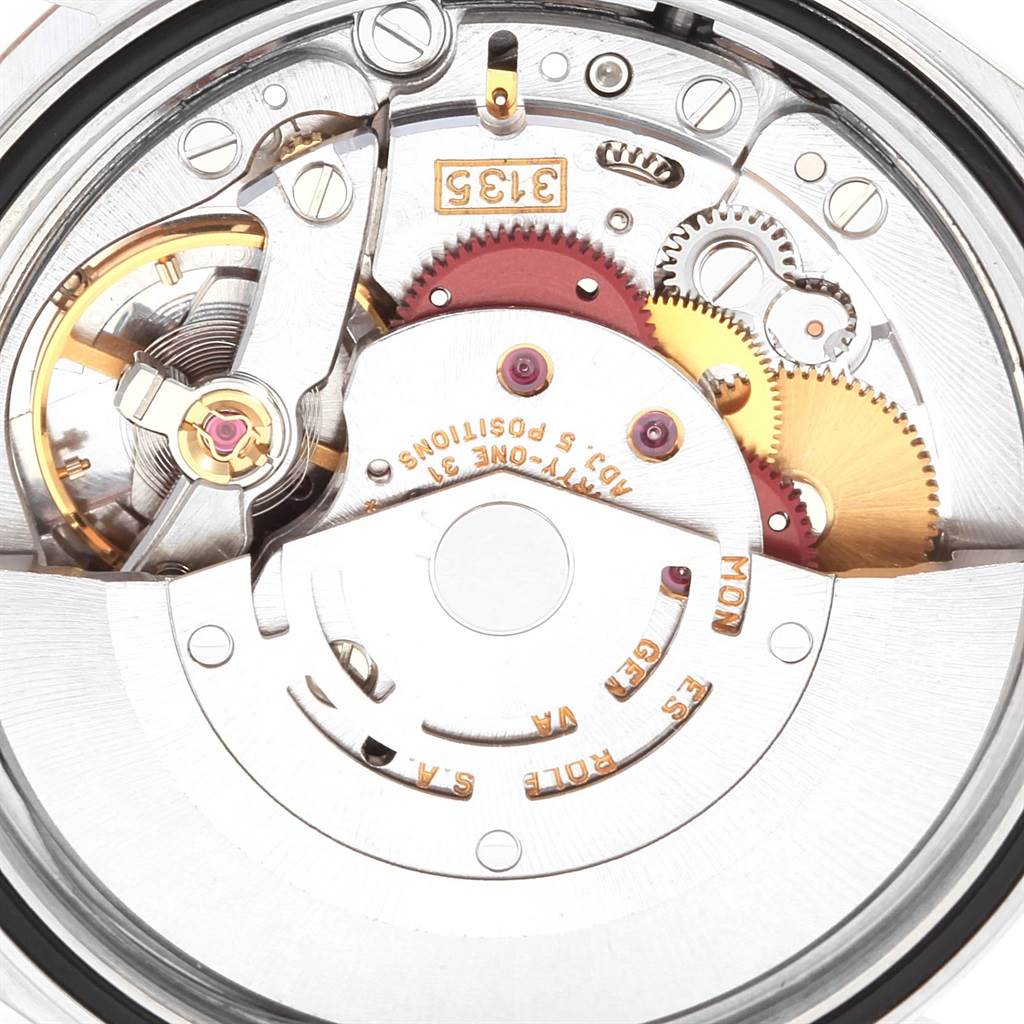 This image shows the internal mechanical movement of a Rolex Datejust 16233 Men's Steel and Gold (two tone) Beige Dial 16233 Men's Steel and Gold (two tone) Beige Dial watch, viewed from the back.