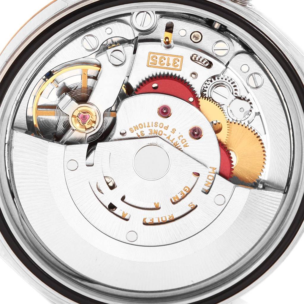 This image shows the inner mechanical movement and components of a Rolex Datejust 16203 Men's Steel and Gold (two tone) Grey Dial 16203 Men's Steel and Gold (two tone) Grey Dial watch from the back.