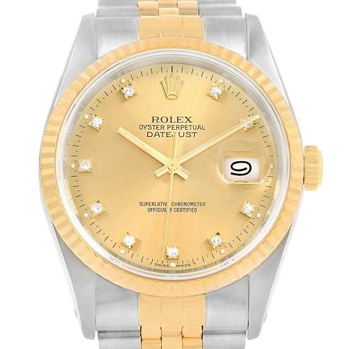 Photo of Rolex Datejust 36 Steel 18K Yellow Gold Diamond Mens Watch 16233 Box