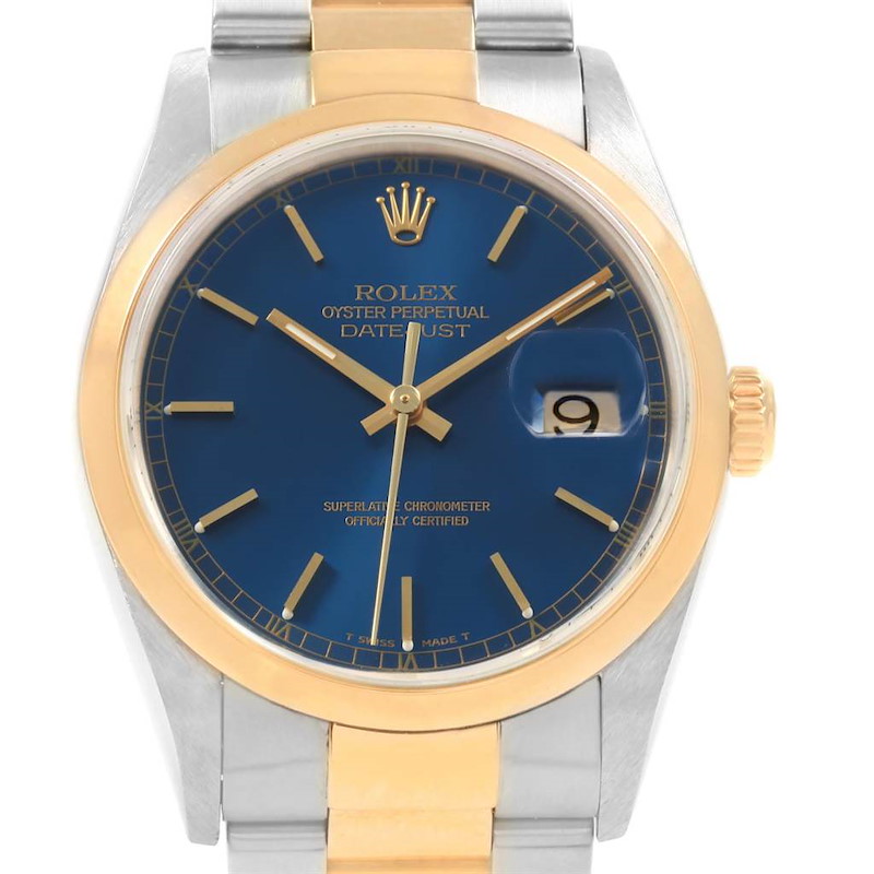 Rolex Datejust 36 Steel Yellow Gold Blue Dial Mens Watch 16203 SwissWatchExpo