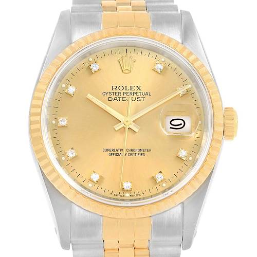 Photo of Rolex Datejust 36mm Steel 18K Yellow Gold Diamond Mens Watch 16233 Box