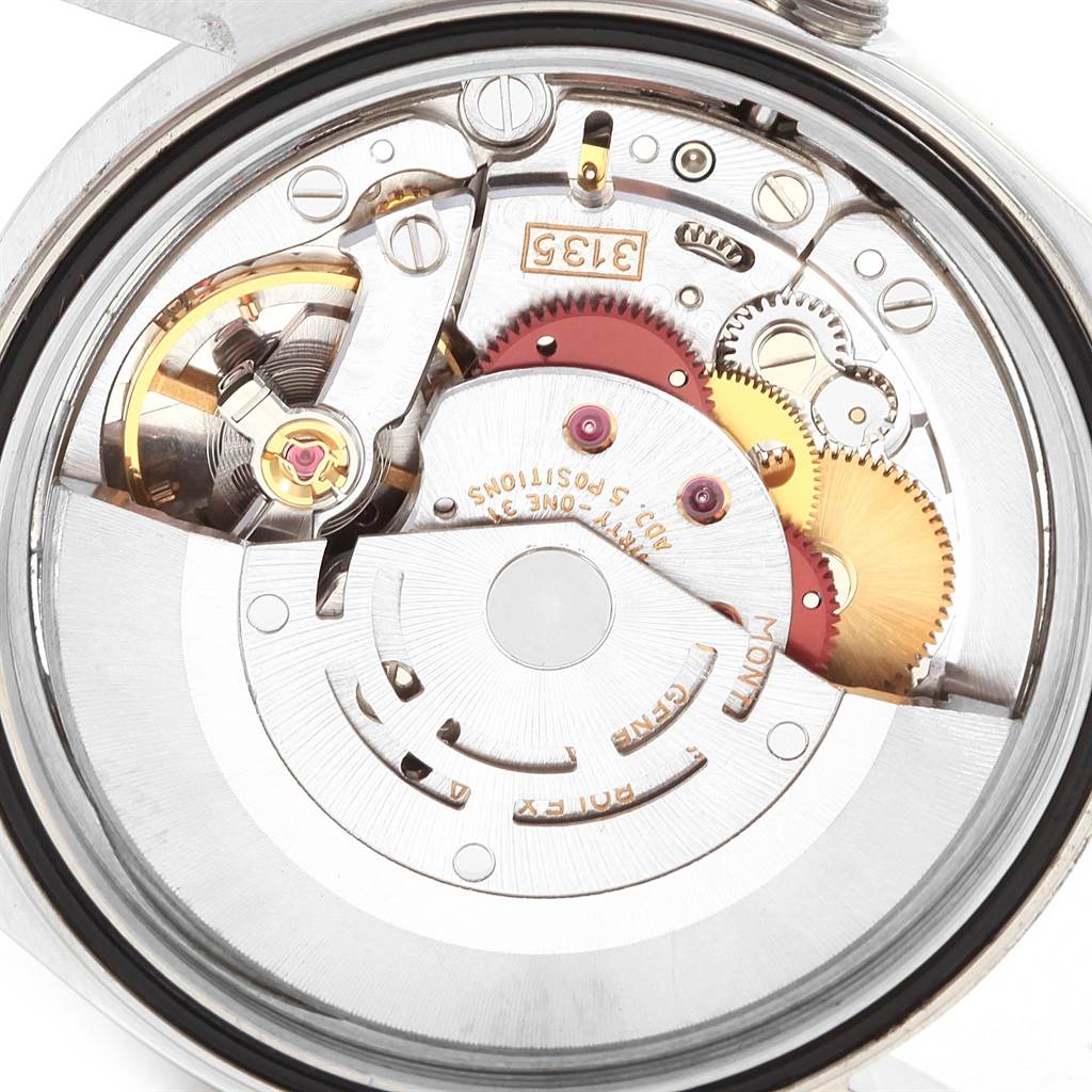 The image shows the internal mechanism of a Rolex Datejust 16234 Men's Stainless Steel Silver Dial 16234 Men's Stainless Steel Silver Dial watch from a top-down angle.