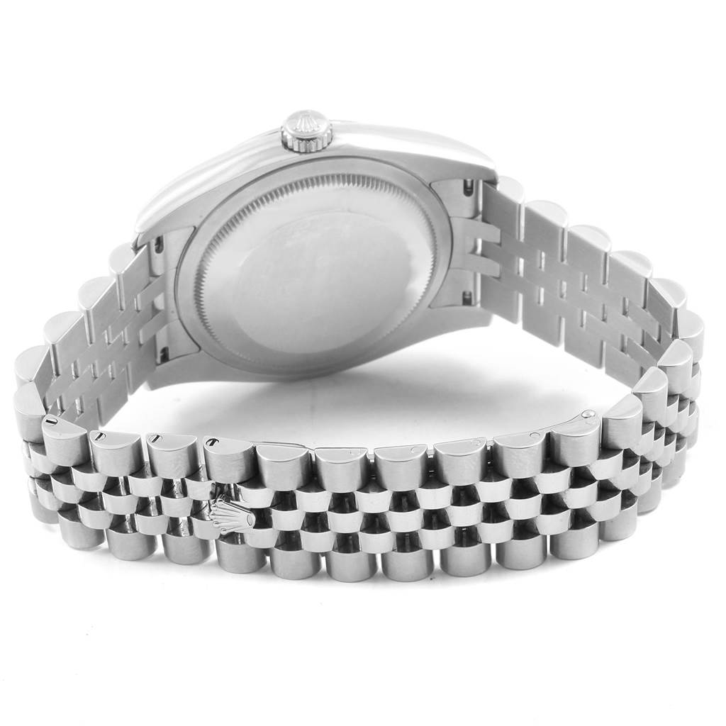 The image shows the back case and bracelet of the Rolex Datejust 116200 Men
s Stainless Steel Black Dial 116200 Men
s Stainless Steel Black Dial watch, viewed from a rear angle.