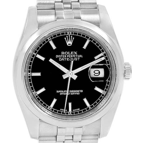 Photo of Rolex Datejust Steel Black Roman Dial Jubilee Bracelet Watch 116200