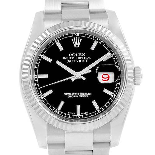 Photo of Rolex Datejust Steel White Gold Black Dial Oyster Bracelet Watch 116234