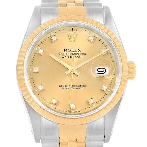 Photo of Rolex Datejust 36 Steel 18K Yellow Gold Diamond Dial Mens Watch 16233