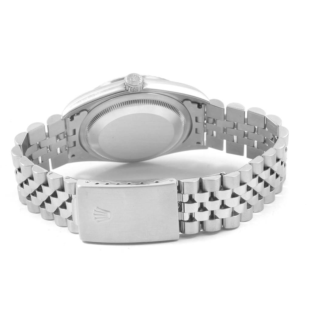 The image shows the back view of a Rolex Datejust 16234 Men
s Stainless Steel Silver Dial 16234 Men
s Stainless Steel Silver Dial watch, highlighting the case back and bracelet.