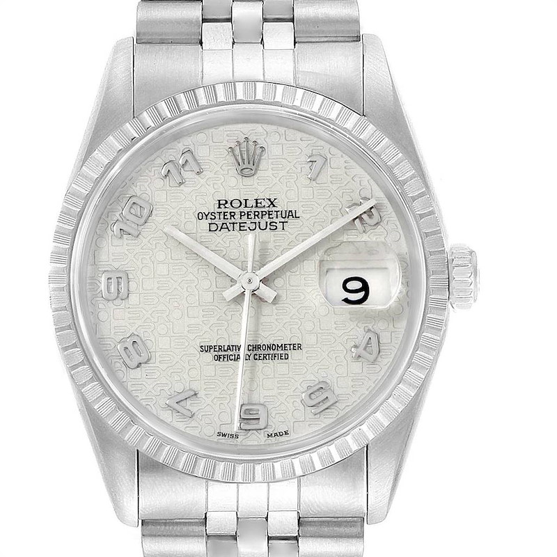 Rolex DateJust 36 Silver Jubilee Arabic Dial Steel Mens Watch 16220 SwissWatchExpo