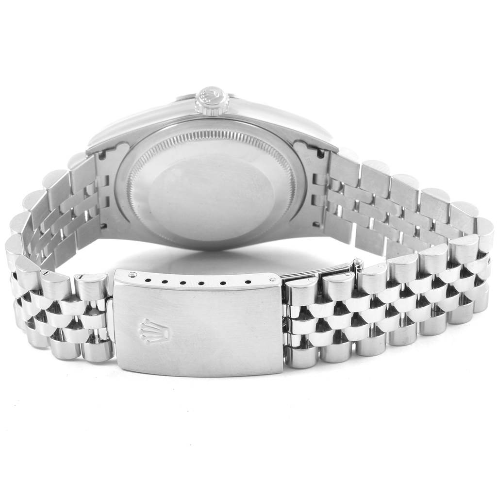 The image shows the back case and bracelet of a Rolex Datejust 16234 Men's Stainless Steel Silver Dial 16234 Men's Stainless Steel Silver Dial watch with a focus on the clasp and links.