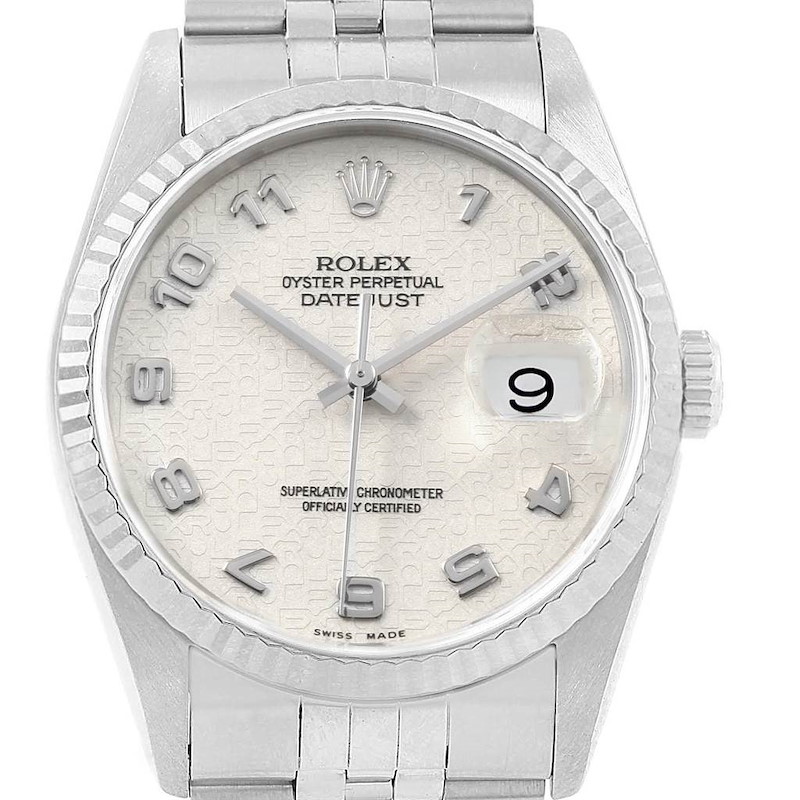 Rolex Datejust Steel White Gold Anniversary Arabic Dial Watch 16234 SwissWatchExpo