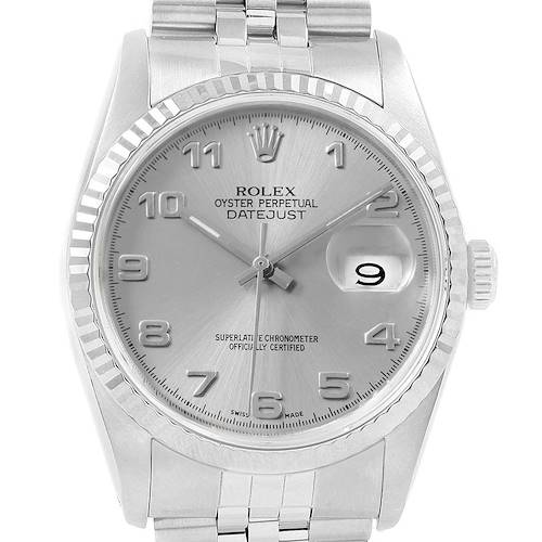 Photo of Rolex Datejust 36 Steel White Gold Silver Arabic Dial Mens Watch 16234