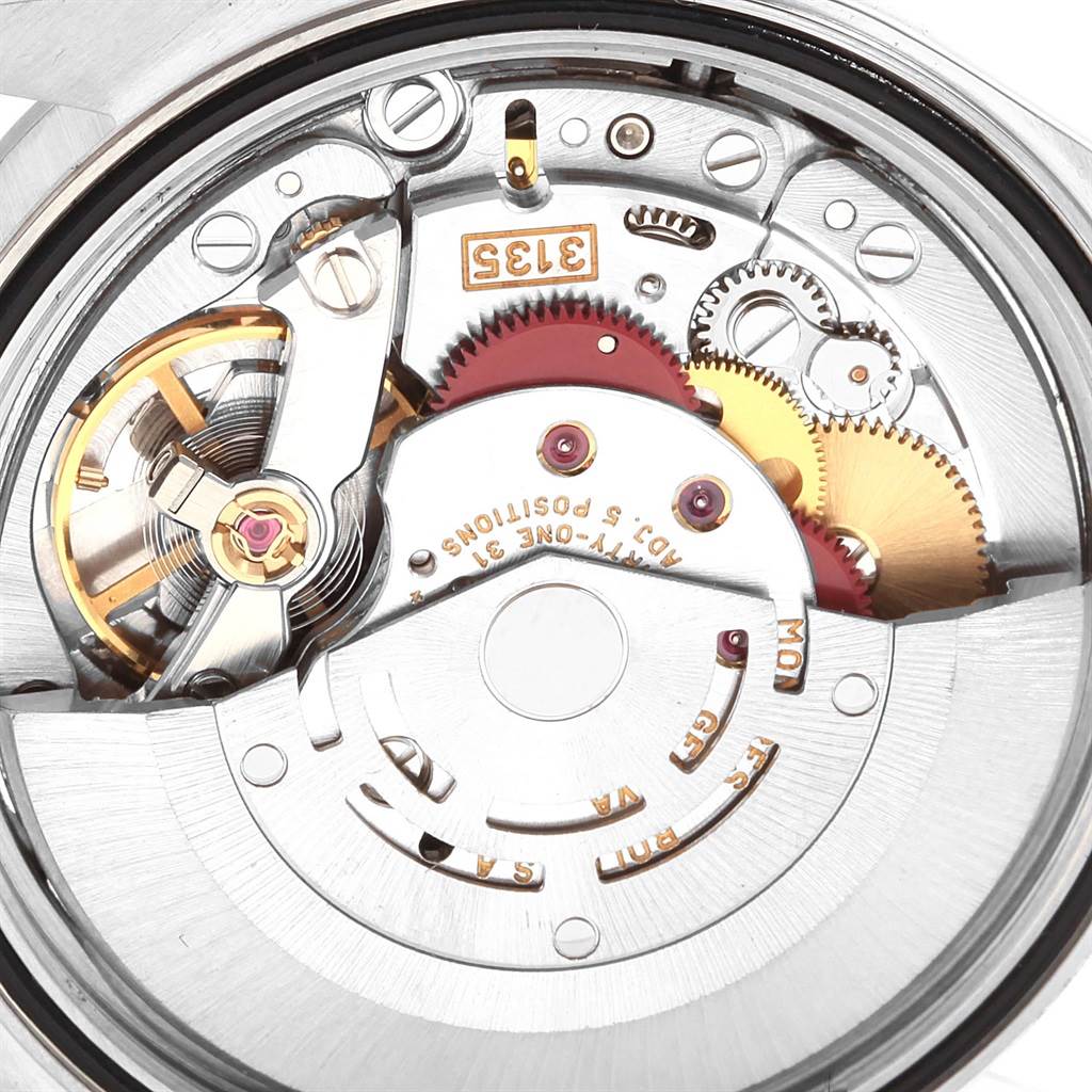 This image shows the intricate internal mechanism of the Rolex Datejust 16234 Men
s Stainless Steel Silver Dial 16234 Men
s Stainless Steel Silver Dial watch, viewed from the back.