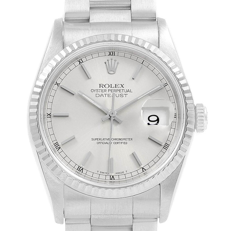 Rolex Datejust 36 Steel White Gold Oyster Bracelet Mens Watch 16234 SwissWatchExpo